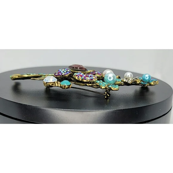 Vintage Look Crystal Embellished Floral Spray Brooch - Picture 12 of 12